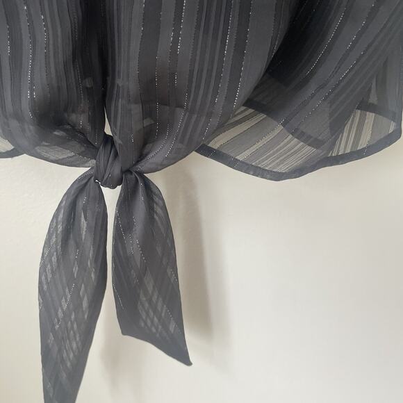 NWT EXPRESS Tank Top Womens Size Medium Black Sheer Stripes Knot Tie - Picture 5 of 7